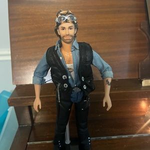 Ken Barbie pleather peeling from jacket comes with helmet and stand